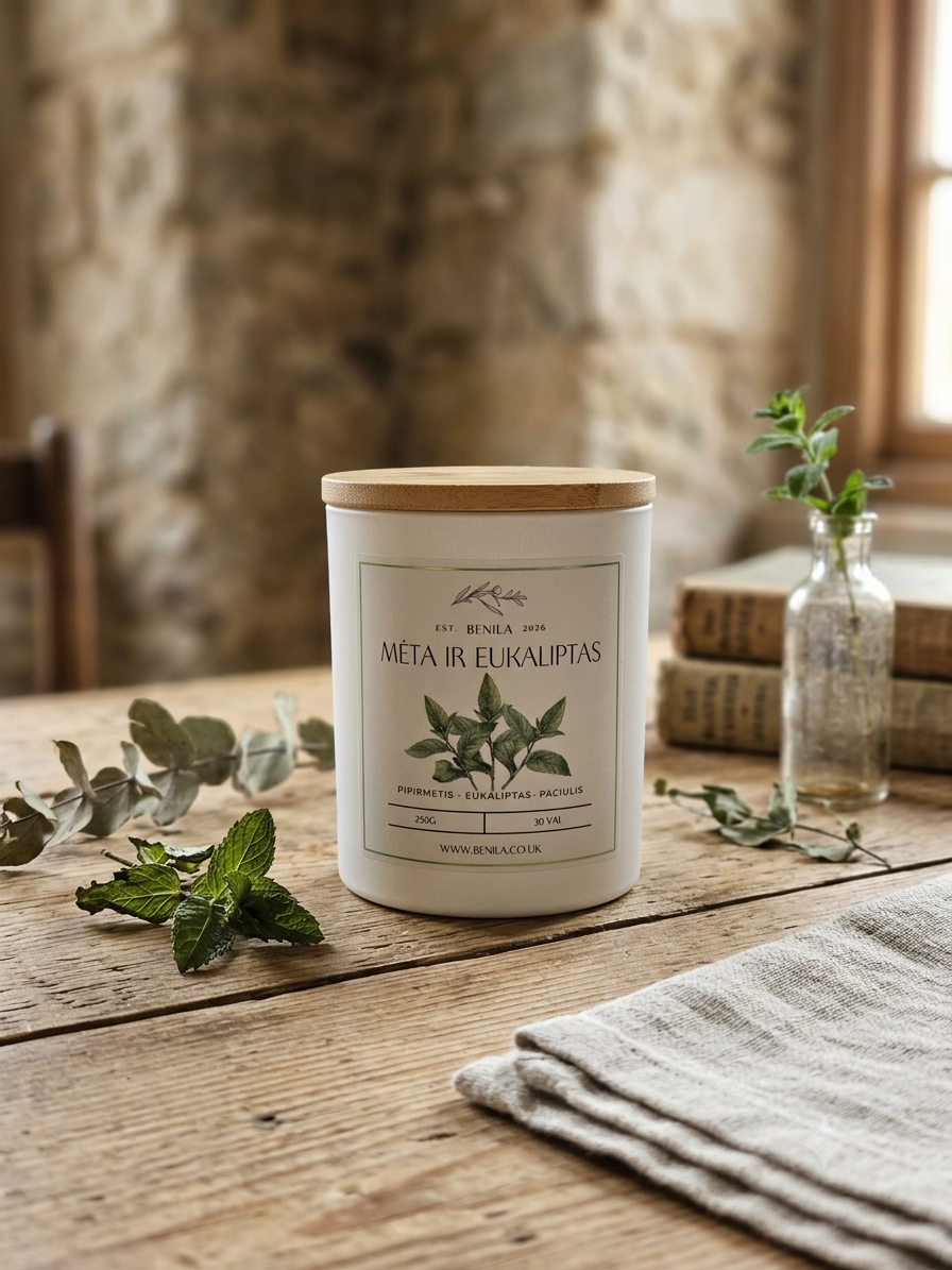 'Mėta ir Eukaliptas' Natural Soy Wax Candle