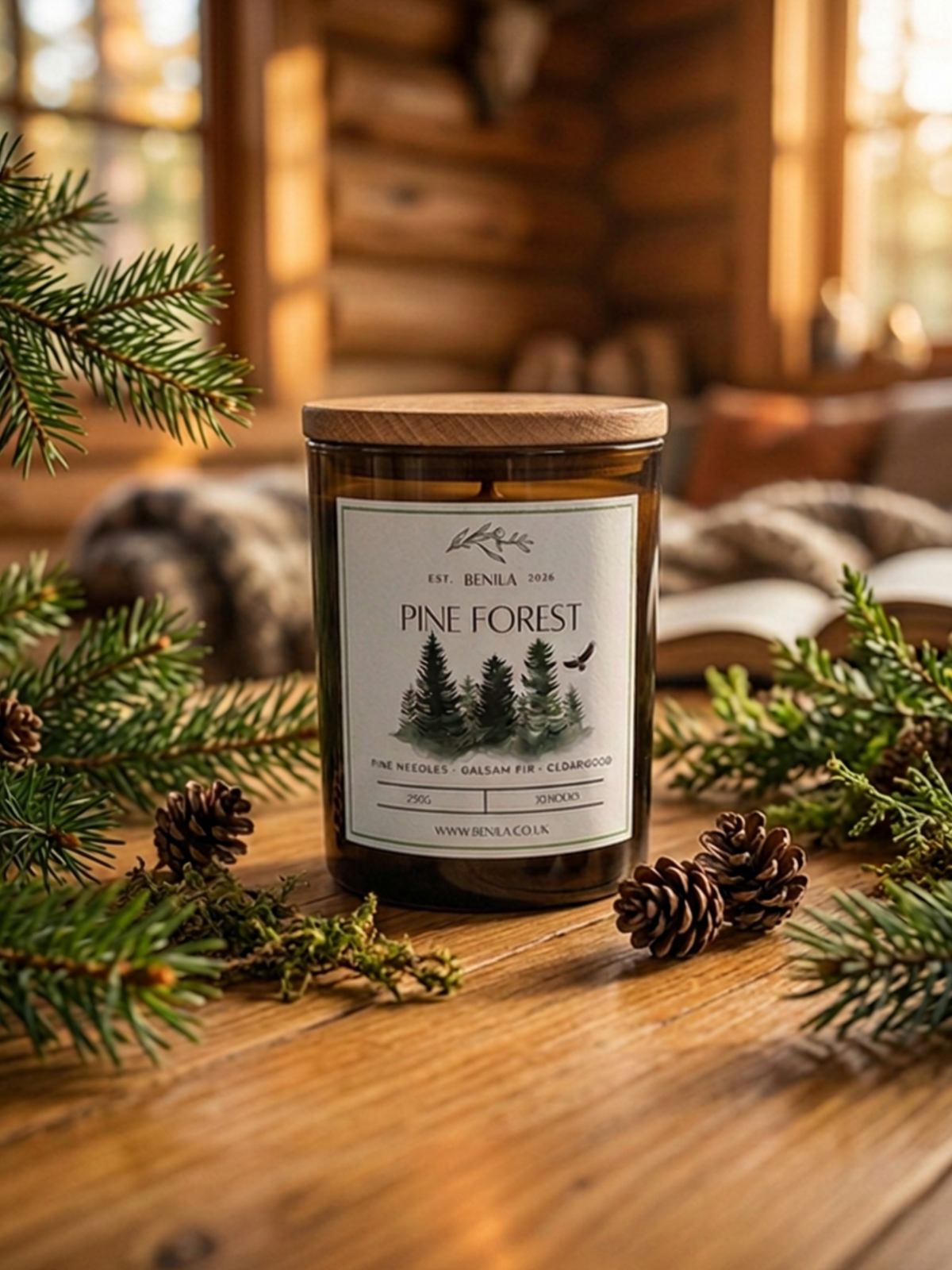 'Pine Forest' Scented Natural Soy Wax Candle 250g